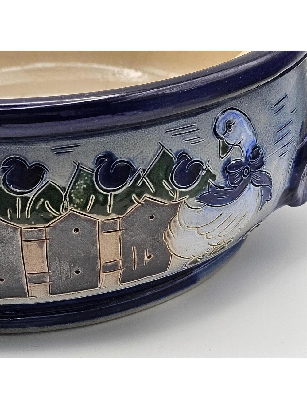 Vintage Handmade Studio Pottery Lidded Dish Signed Duck Floral Stoneware Cottage - Picture 13 of 15